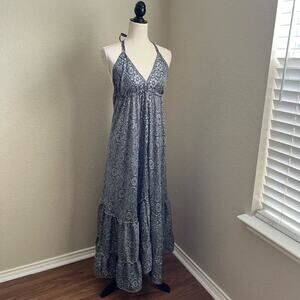 Boho Blue & Grey Floral Maxi Backless Dress One Size Designer Unknown